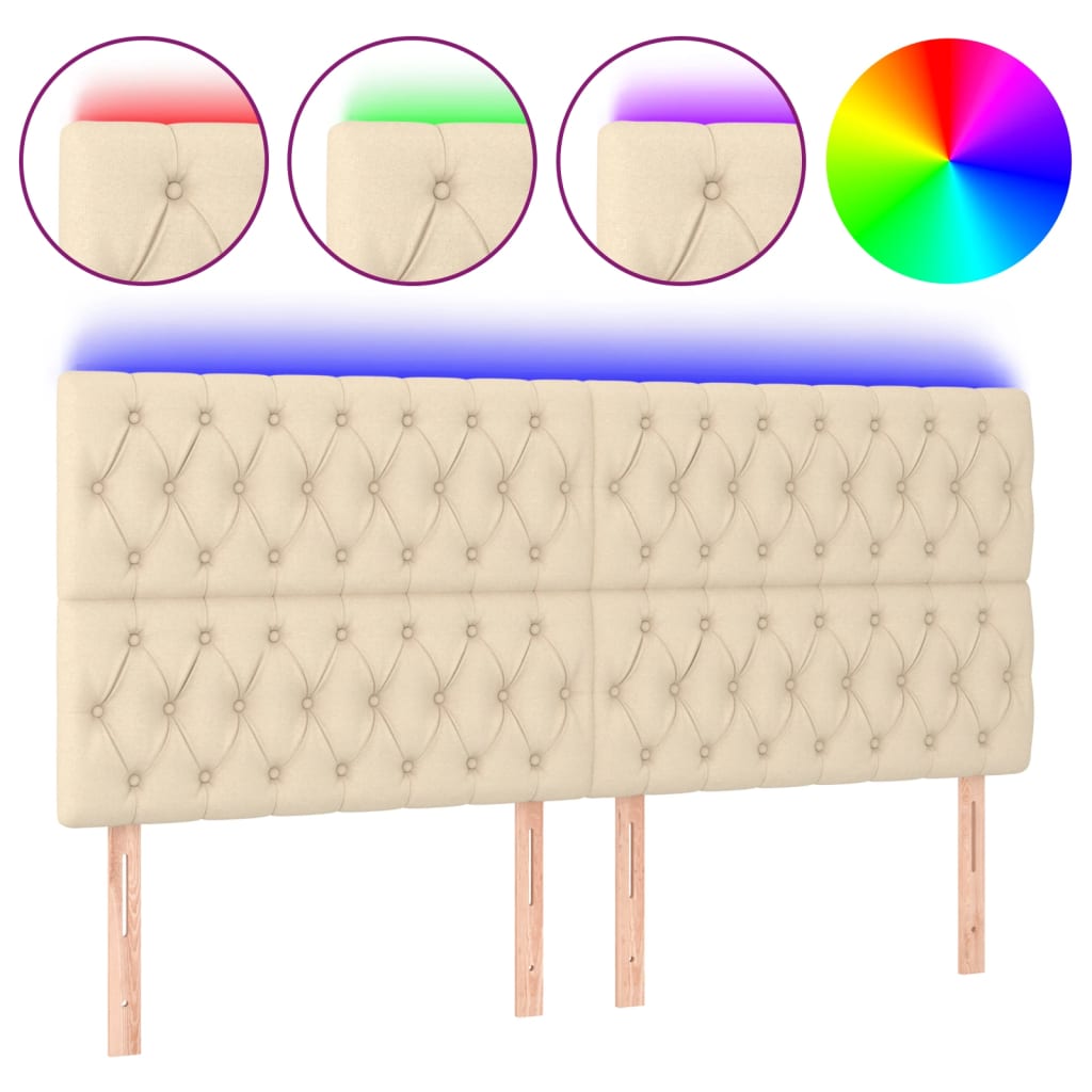 vidaXL Κεφαλάρι Κρεβατιού LED Κρεμ 180x7x118/128 εκ. Υφασμάτινο