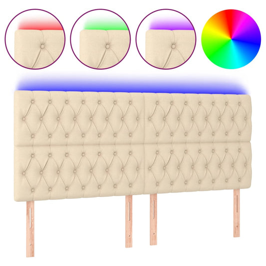 vidaXL Κεφαλάρι Κρεβατιού LED Κρεμ 180x7x118/128 εκ. Υφασμάτινο