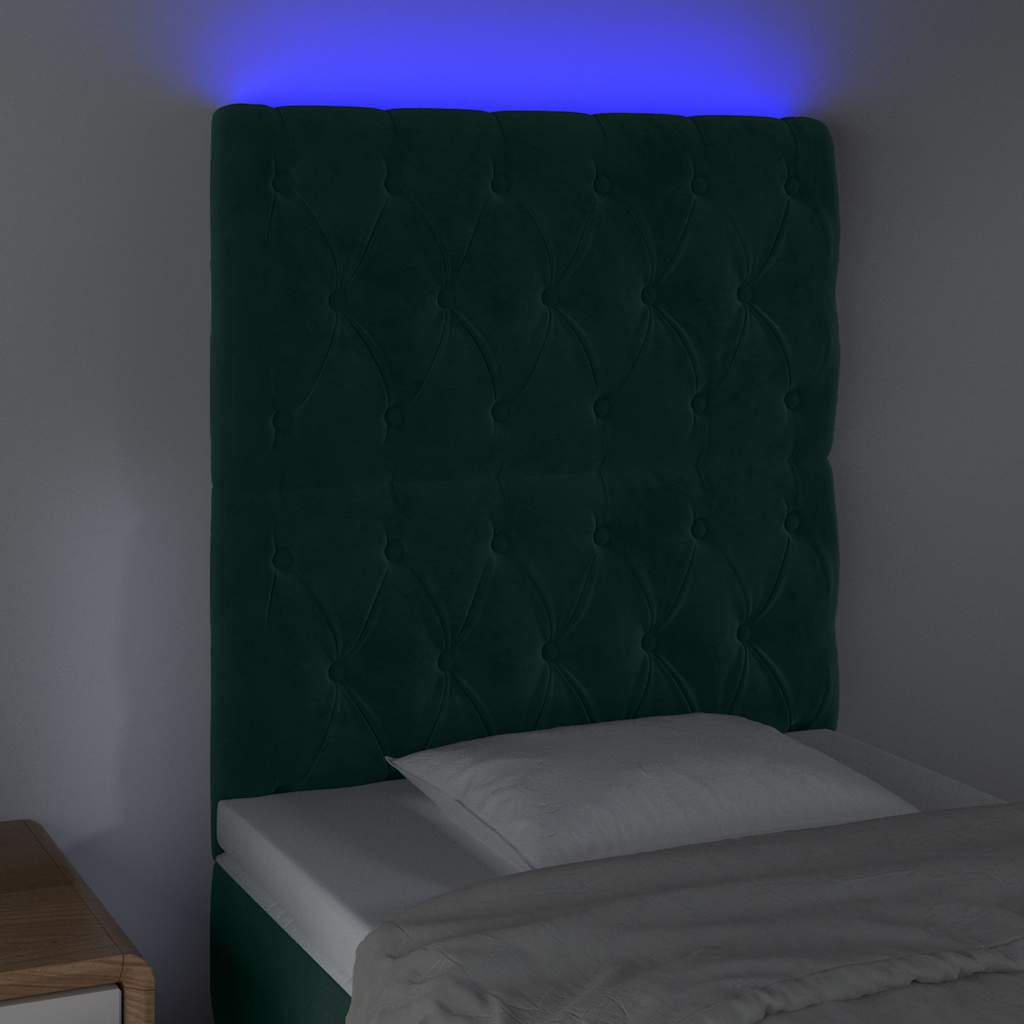 vidaXL Κεφαλάρι Κρεβατιού LED Σκούρο Πράσινο 80x7x118/128 εκ.