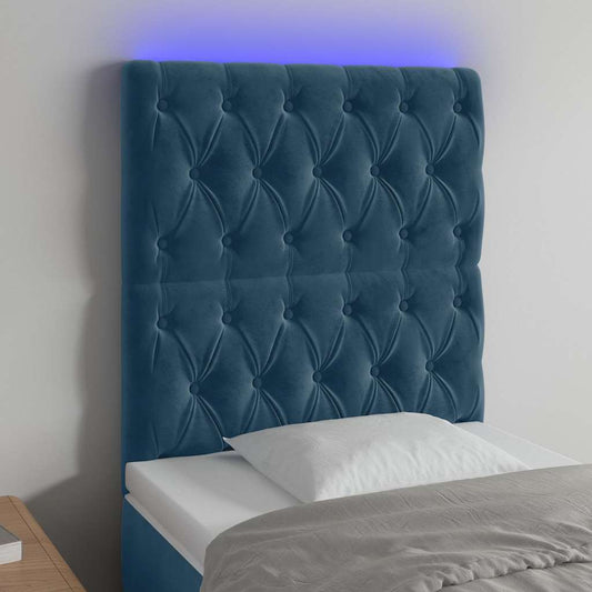 vidaXL Κεφαλάρι Κρεβατιού LED Σκούρο Μπλε 80x7x118/128 εκ. Βελούδινο