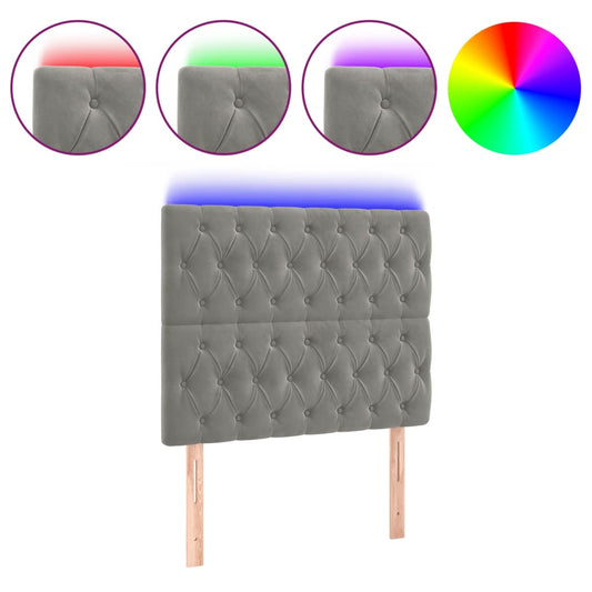 vidaXL Κεφαλάρι Κρεβατιού LED Ανοιχτό Γκρι 90x7x118/128εκ. Βελούδινο