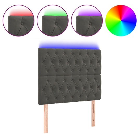 vidaXL Κεφαλάρι Κρεβατιού LED Σκούρο Γκρι 90x7x118/128 εκ. Βελούδινο