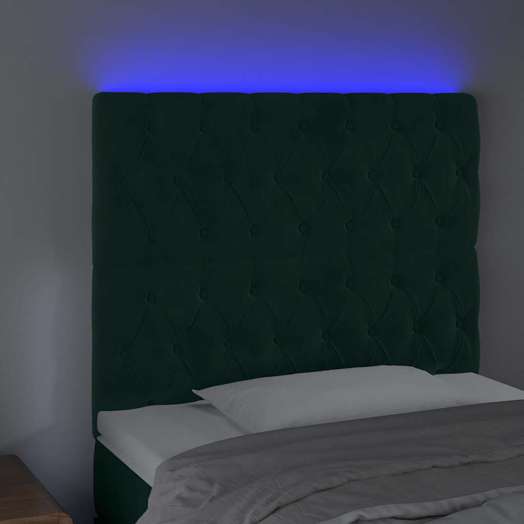 vidaXL Κεφαλάρι Κρεβατιού LED Σκούρο Πράσινο 90x7x118/128 εκ.
