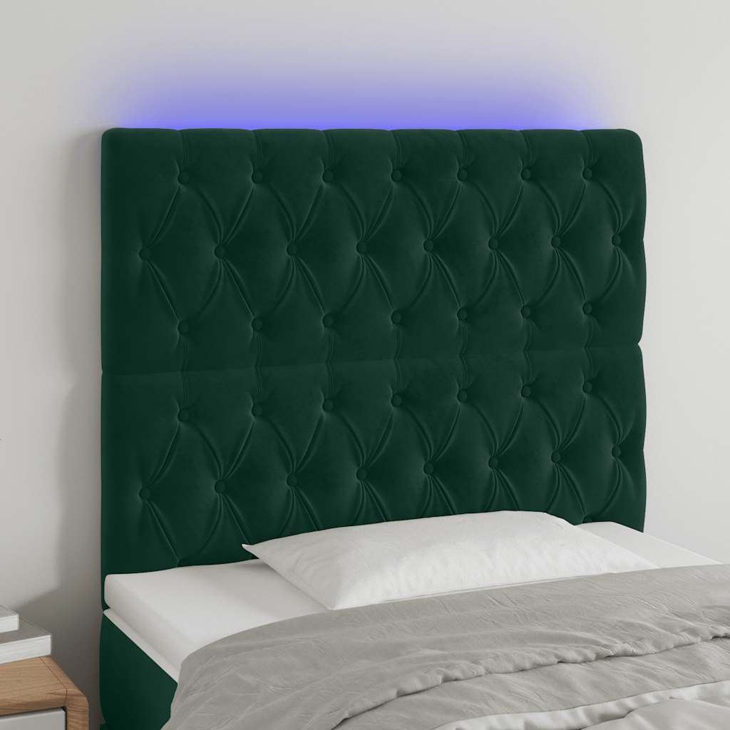 vidaXL Κεφαλάρι Κρεβατιού LED Σκούρο Πράσινο 90x7x118/128 εκ.