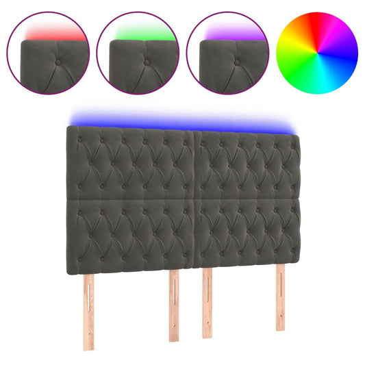 vidaXL Κεφαλάρι Κρεβατιού LED Σκούρο Γκρι 144x7x118/128 εκ. Βελούδινο