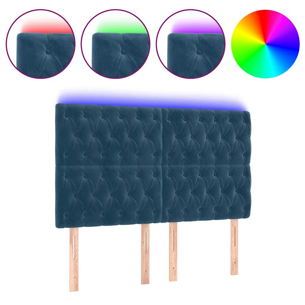 vidaXL Κεφαλάρι Κρεβατιού LED Σκούρο Μπλε 160x7x118/128 εκ. Βελούδινο