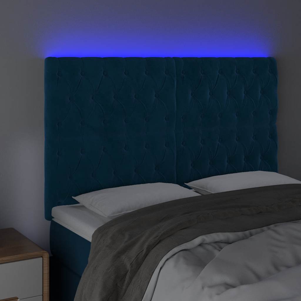 vidaXL Κεφαλάρι Κρεβατιού LED Σκούρο Μπλε 160x7x118/128 εκ. Βελούδινο