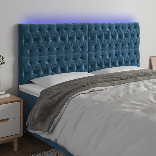 vidaXL Κεφαλάρι Κρεβατιού LED Σκούρο Μπλε 200x7x118/128 εκ. Βελούδινο