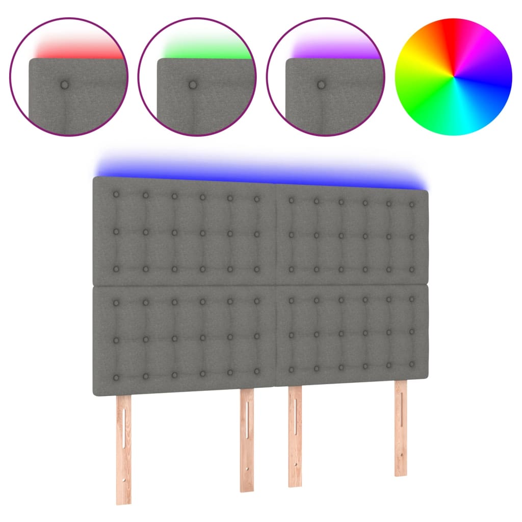 vidaXL Κεφαλάρι Κρεβατιού LED Σκούρο Γκρι 144x5x118/128εκ. Υφασμάτινο