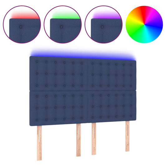 vidaXL Κεφαλάρι Κρεβατιού LED Μπλε 144x5x118/128 εκ. Υφασμάτινο