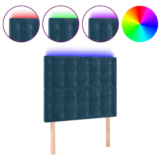 vidaXL Κεφαλάρι Κρεβατιού LED Σκούρο Μπλε 100x5x118/128 εκ. Βελούδινο