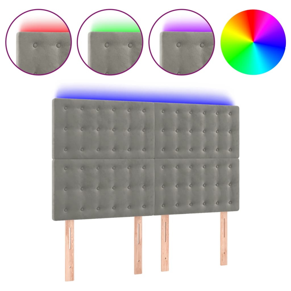 vidaXL Κεφαλάρι Κρεβατιού LED Ανοιχτό Γκρι 144x5x118/128 εκ. Βελούδινο