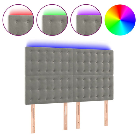 vidaXL Κεφαλάρι Κρεβατιού LED Ανοιχτό Γκρι 144x5x118/128 εκ. Βελούδινο