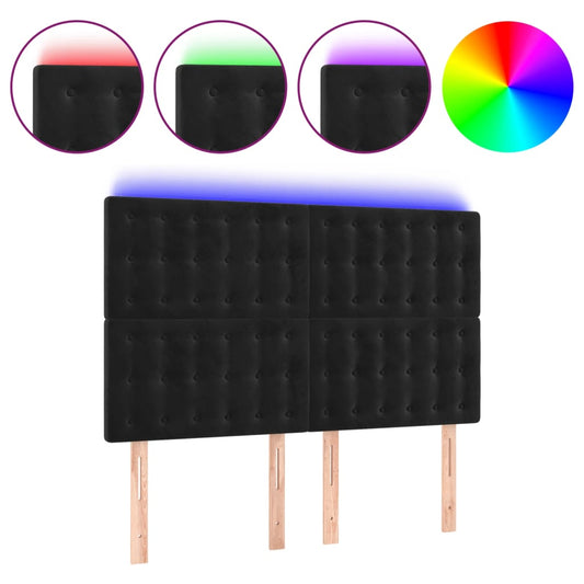 vidaXL Κεφαλάρι Κρεβατιού LED Μαύρο 144x5x118/128 εκ. Βελούδινο