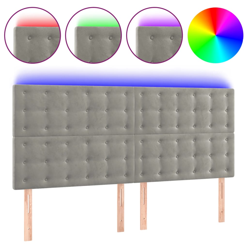 vidaXL Κεφαλάρι Κρεβατιού LED Ανοιχτό Γκρι 180x5x118/128 εκ. Βελούδινο