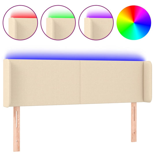 vidaXL Κεφαλάρι Κρεβατιού LED Κρεμ 147x16x78/88 εκ. Υφασμάτινο