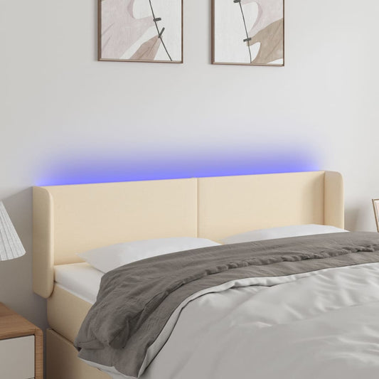 vidaXL Κεφαλάρι Κρεβατιού LED Κρεμ 147x16x78/88 εκ. Υφασμάτινο