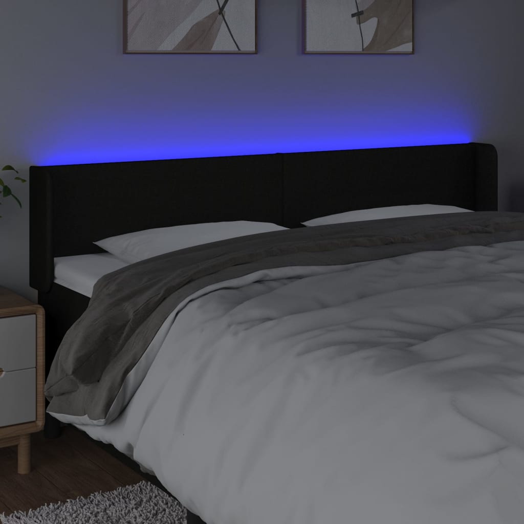 vidaXL Κεφαλάρι Κρεβατιού LED Μαύρο 163x16x78/88 εκ. Υφασμάτινο