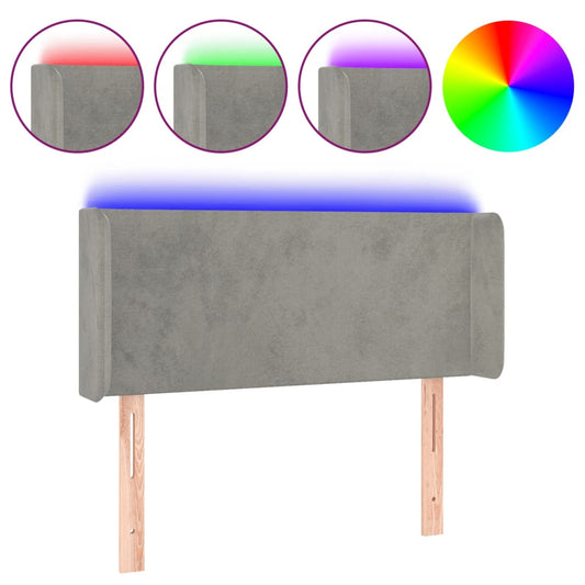 vidaXL Κεφαλάρι Κρεβατιού LED Ανοιχτό Γκρι 93x16x78/88 εκ. Βελούδινο