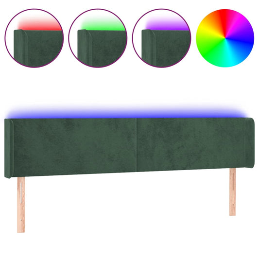 vidaXL Κεφαλάρι Κρεβατιού LED Σκούρο Πράσινο 163x16x78/88εκ. Βελούδινο
