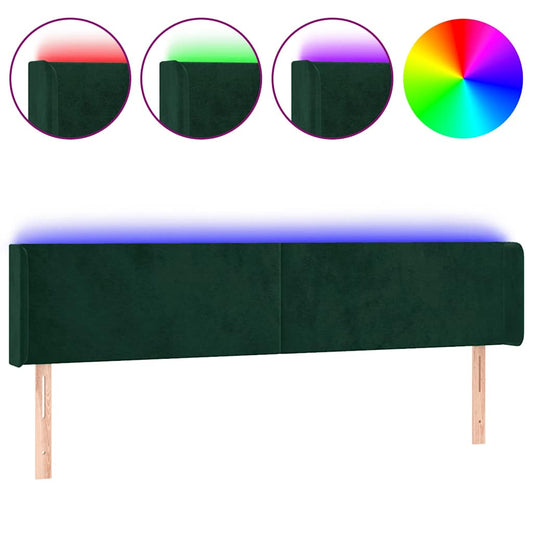 vidaXL Κεφαλάρι Κρεβατιού LED Σκούρο Πράσινο 163x16x78/88εκ. Βελούδινο