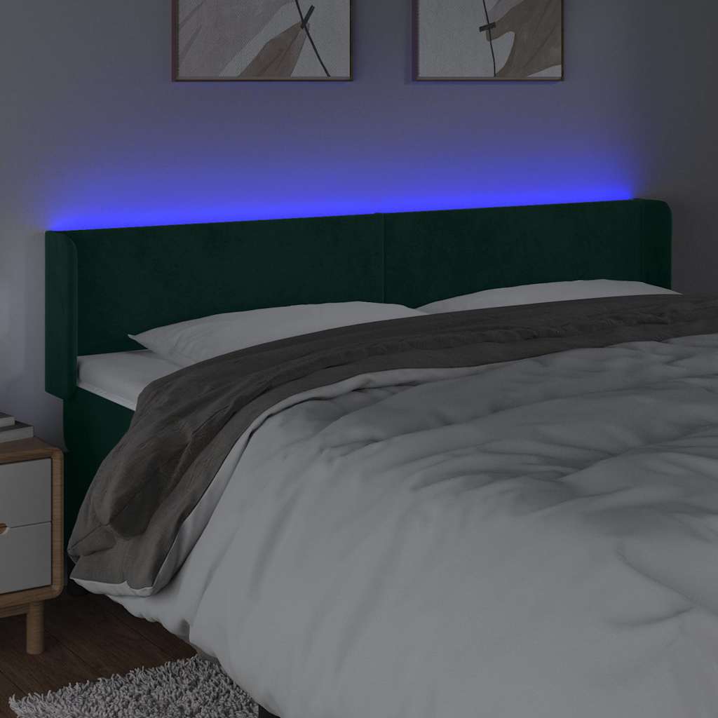vidaXL Κεφαλάρι Κρεβατιού LED Σκούρο Πράσινο 183x16x78/88εκ. Βελούδινο