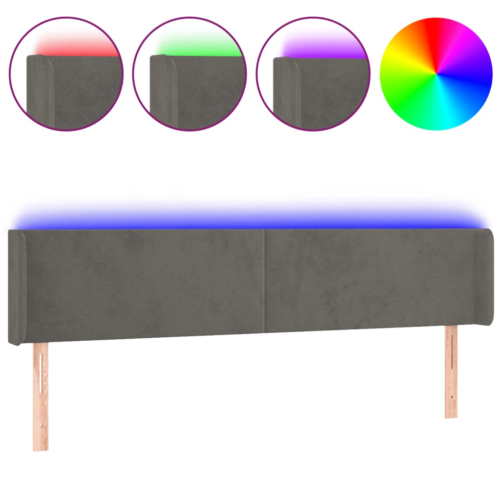 vidaXL Κεφαλάρι Κρεβατιού LED Σκούρο Γκρι 203x16x78/88 εκ. Βελούδινο