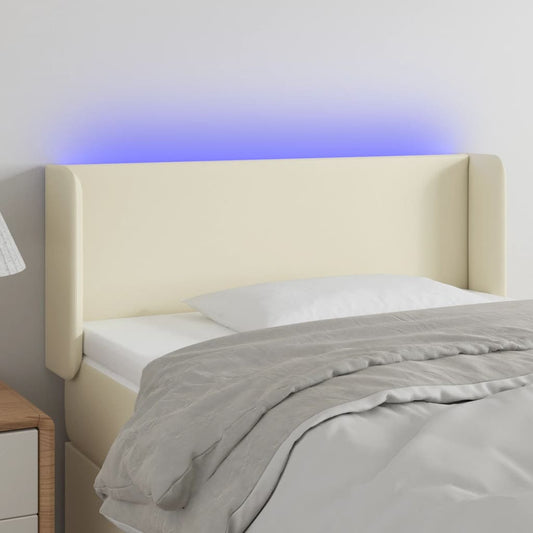 vidaXL Κεφαλάρι Κρεβατιού LED Κρεμ 93x16x78/88 εκ. από Συνθετικό Δέρμα