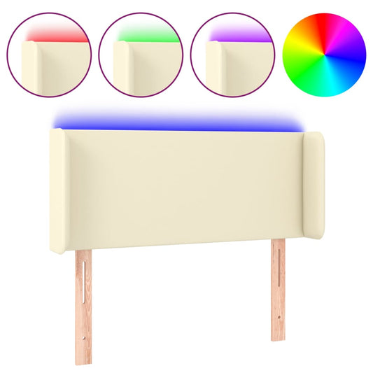 vidaXL Κεφαλάρι Κρεβατιού LED Κρεμ 103x16x78/88εκ. από Συνθετικό Δέρμα