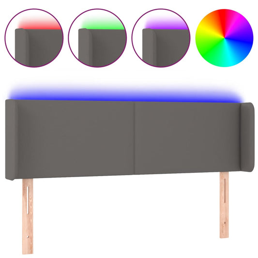 vidaXL Κεφαλάρι Κρεβατιού LED Γκρι 147x16x78/88εκ. από Συνθετικό Δέρμα