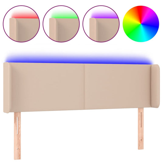 vidaXL Κεφαλάρι Κρεβατιού LED Καπουτσίνο 147x16x78/88εκ. Συνθετ. Δέρμα