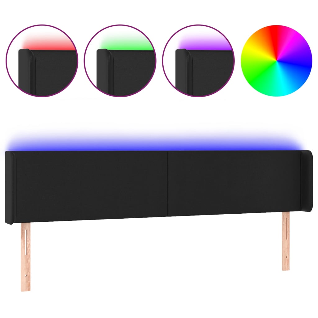 vidaXL Κεφαλάρι Κρεβατιού LED Μαύρο 183x16x78/88 εκ. Συνθετ. Δέρμα
