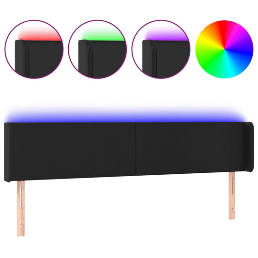 vidaXL Κεφαλάρι Κρεβατιού LED Μαύρο 183x16x78/88 εκ. Συνθετ. Δέρμα