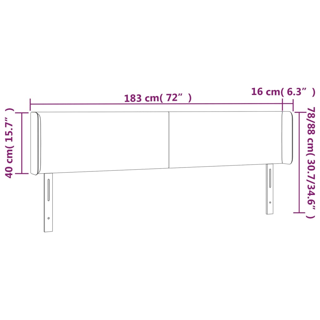 vidaXL Κεφαλάρι Κρεβατιού LED Μαύρο 183x16x78/88 εκ. Συνθετ. Δέρμα