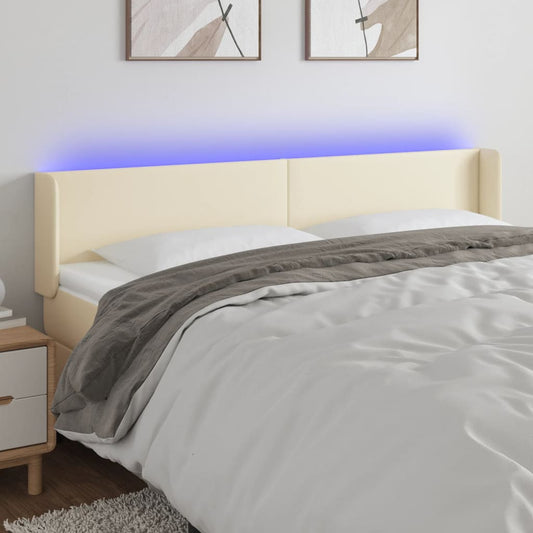 vidaXL Κεφαλάρι Κρεβατιού LED Κρεμ 203x16x78/88εκ. από Συνθετικό Δέρμα