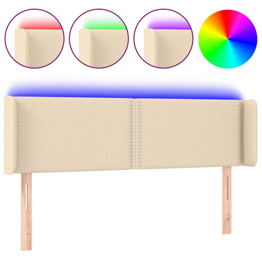 vidaXL Κεφαλάρι Κρεβατιού LED Κρεμ 147x16x78/88 εκ. Υφασμάτινο