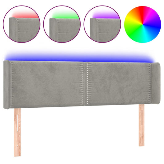 vidaXL Κεφαλάρι Κρεβατιού LED Ανοιχτό Γκρι 147x16x78/88 εκ. Βελούδινο