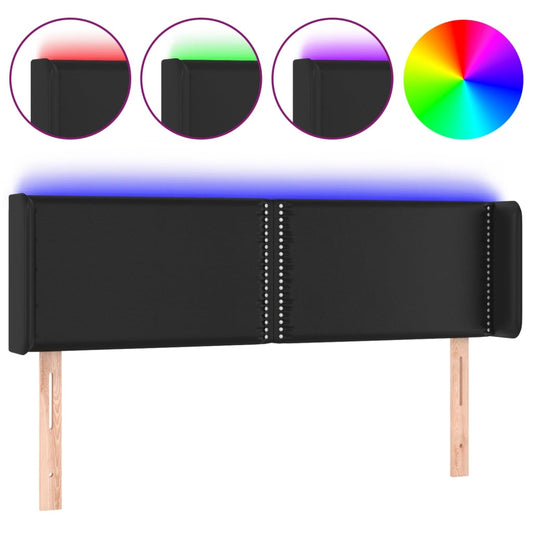 vidaXL Κεφαλάρι Κρεβατιού LED Μαύρο 147x16x78/88 εκ. Συνθετ. Δέρμα