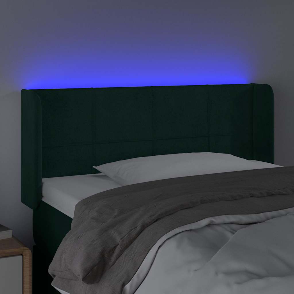 vidaXL Κεφαλάρι Κρεβατιού LED Σκούρο Πράσινο 103x16x78/88εκ. Βελούδινο