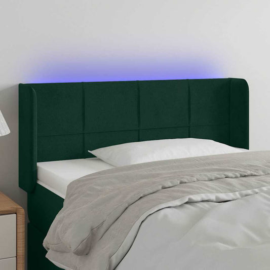 vidaXL Κεφαλάρι Κρεβατιού LED Σκούρο Πράσινο 103x16x78/88εκ. Βελούδινο