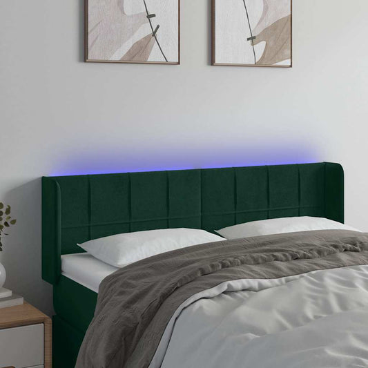 vidaXL Κεφαλάρι Κρεβατιού LED Σκούρο Πράσινο 147x16x78/88εκ. Βελούδινο