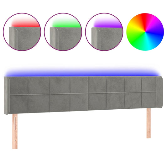 vidaXL Κεφαλάρι Κρεβατιού LED Ανοιχτό Γκρι 203x16x78/88 εκ. Βελούδινο