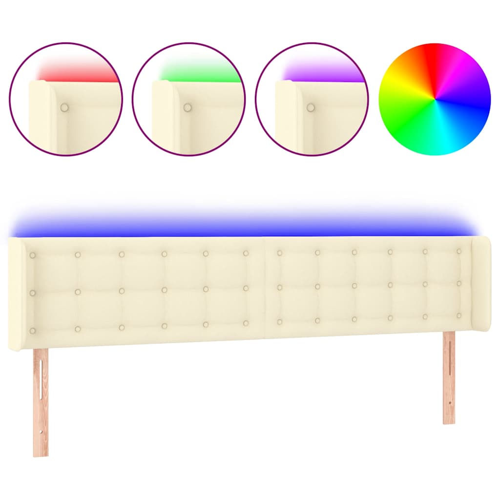 vidaXL Κεφαλάρι Κρεβατιού LED Κρεμ 163x16x78/88εκ. από Συνθετικό Δέρμα