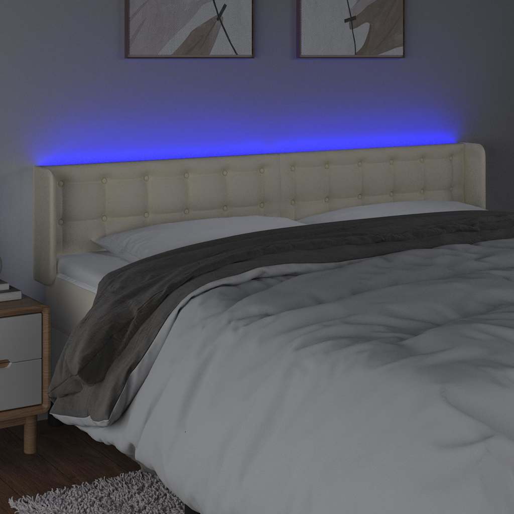 vidaXL Κεφαλάρι Κρεβατιού LED Κρεμ 163x16x78/88εκ. από Συνθετικό Δέρμα