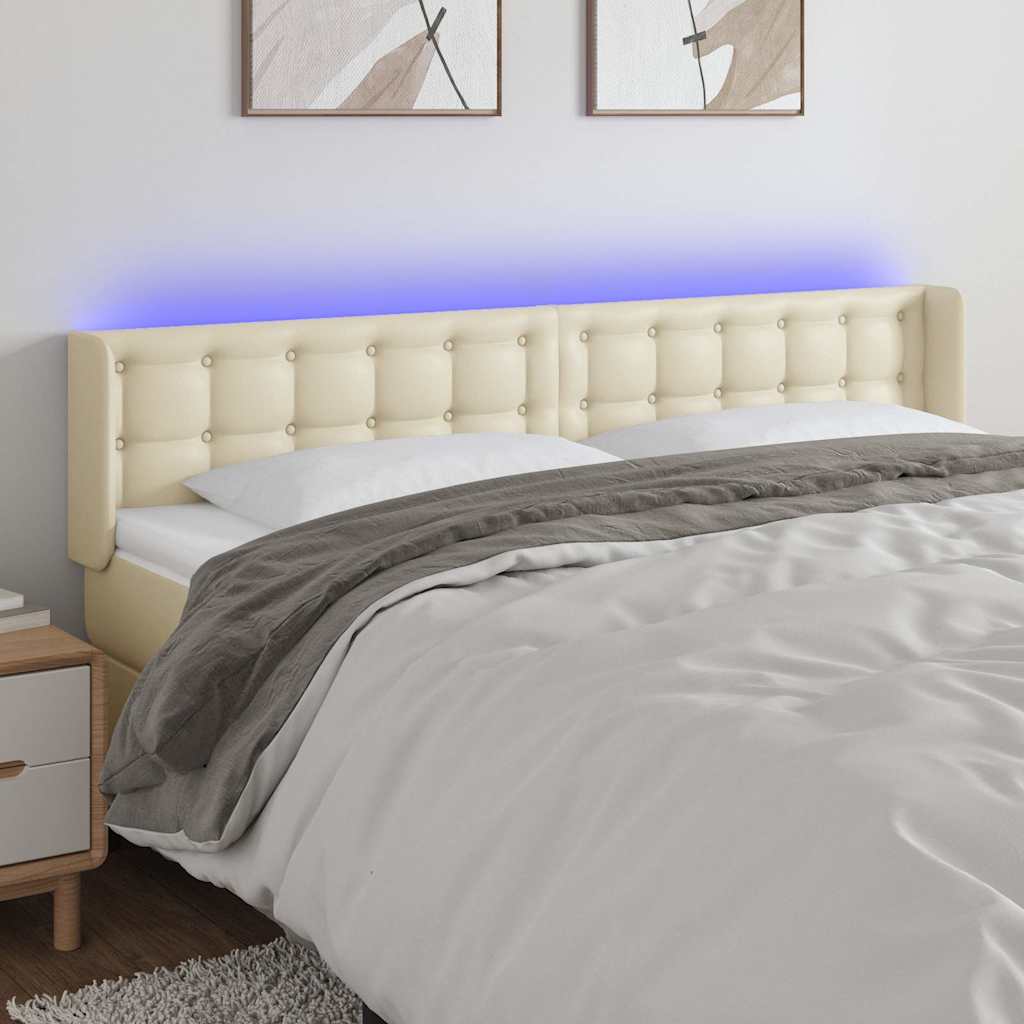 vidaXL Κεφαλάρι Κρεβατιού LED Κρεμ 163x16x78/88εκ. από Συνθετικό Δέρμα