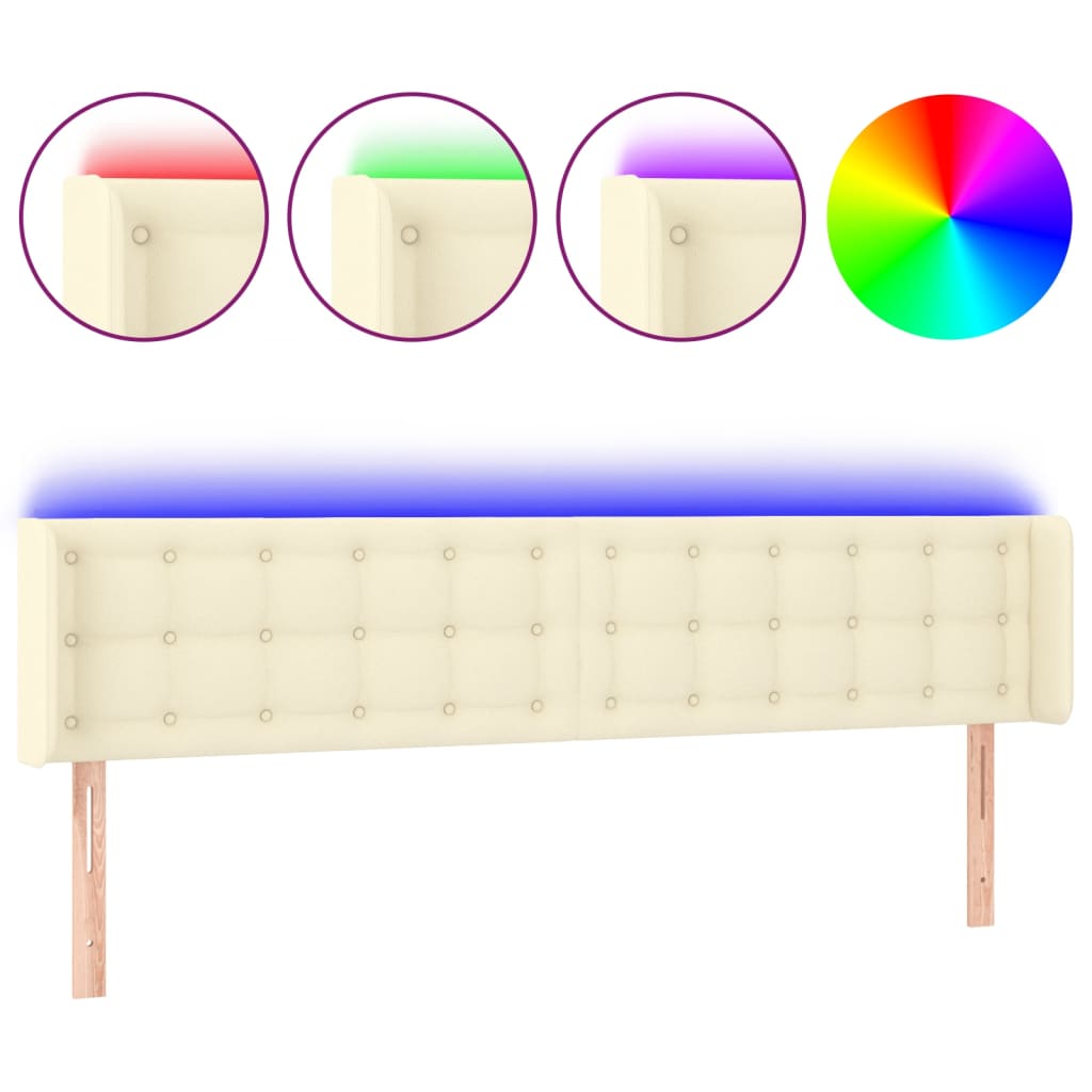 vidaXL Κεφαλάρι Κρεβατιού LED Κρεμ 183x16x78/88εκ. από Συνθετικό Δέρμα