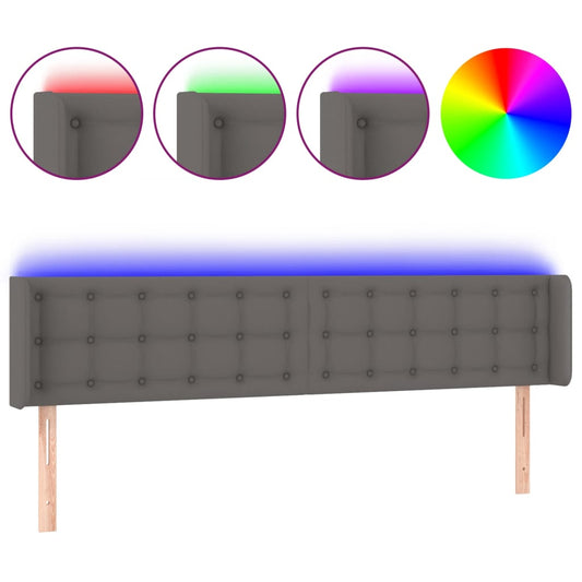 vidaXL Κεφαλάρι Κρεβατιού LED Γκρι 203x16x78/88εκ. από Συνθετικό Δέρμα