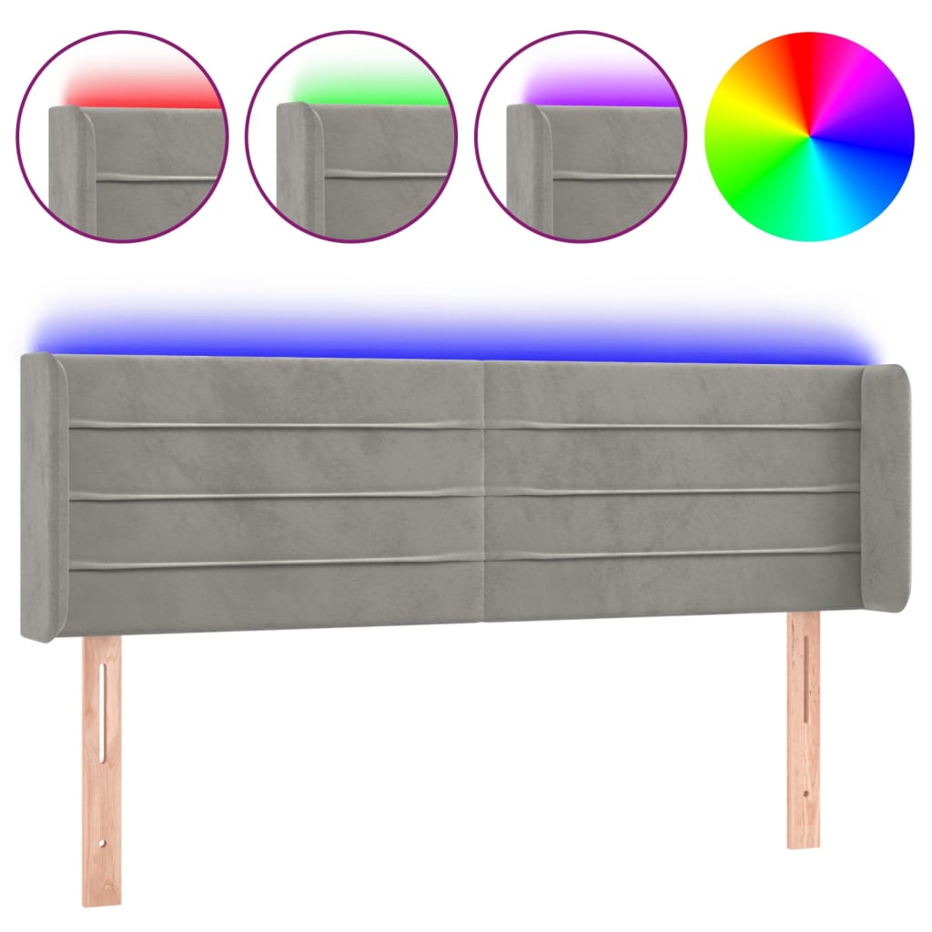 vidaXL Κεφαλάρι Κρεβατιού LED Ανοιχτό Γκρι 147x16x78/88 εκ. Βελούδινο