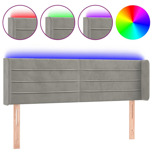 vidaXL Κεφαλάρι Κρεβατιού LED Ανοιχτό Γκρι 147x16x78/88 εκ. Βελούδινο