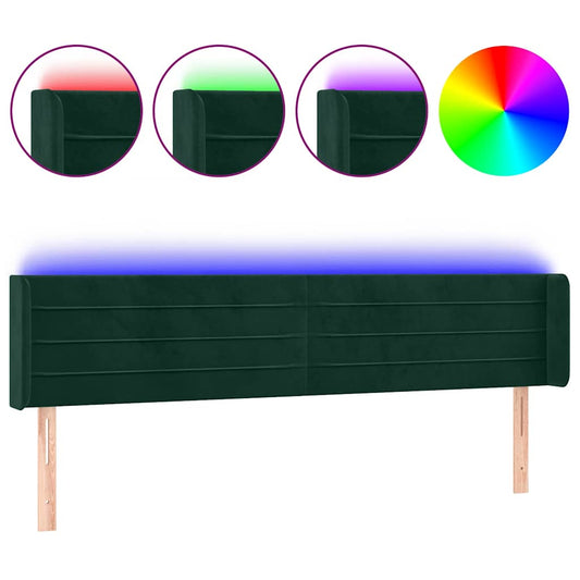 vidaXL Κεφαλάρι Κρεβατιού LED Σκούρο Πράσινο 163x16x78/88εκ. Βελούδινο